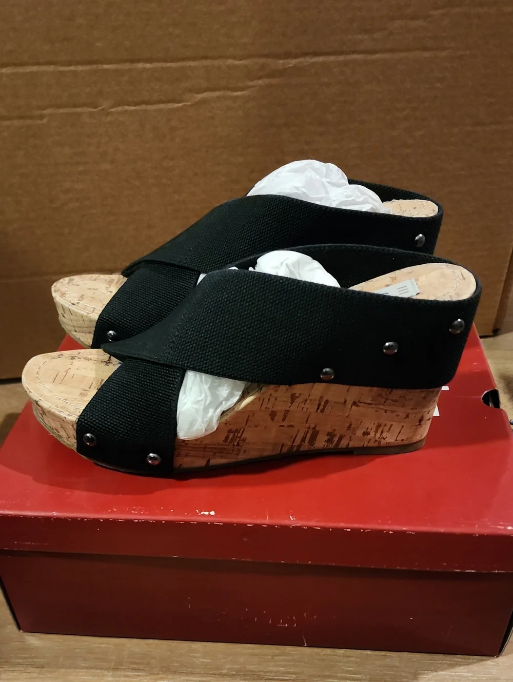 Esprit Black Cork Wedge Cross-Strap Sandals Size 6.5